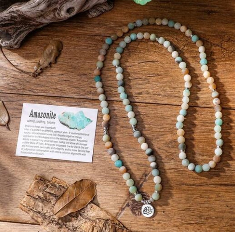 108 Natural Matta Amazonite Stone Mala Prayer Beads
