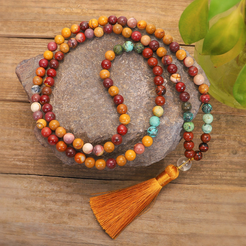 108 Mala Beads Japa Mala, 8mm Mookaite Stone Tibetan Prayer Beads