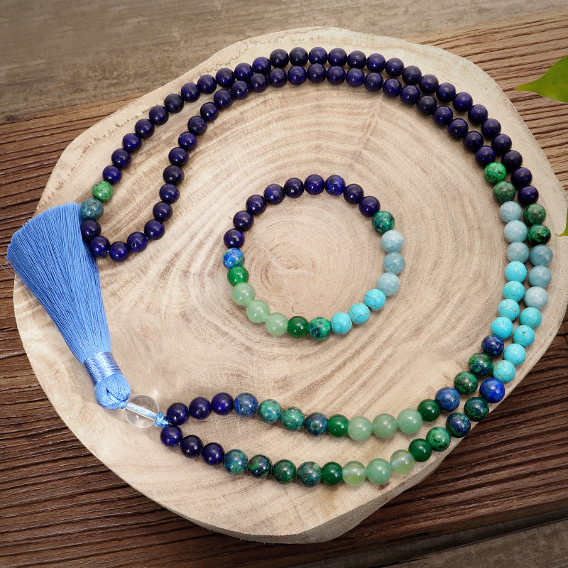 8mm Lapis Lazuli And Aventurine JaPaMala Beads Necklace（BOGO)
