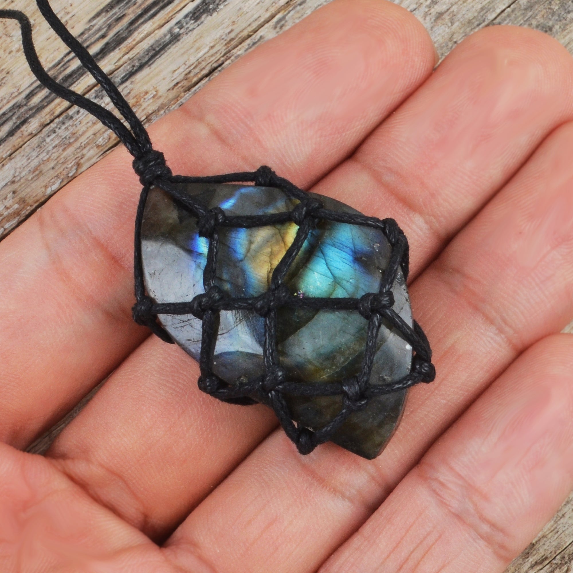 Natural Labradorite Stone Braided Wrapped Necklace