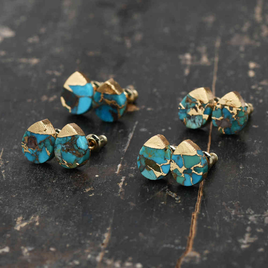 DROP COPPER TURQUOISE STUD GOLD EARRING
