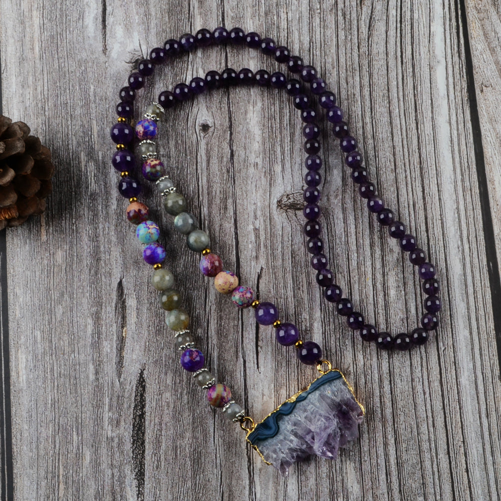 NATURAL AMETHYST MALA BEADS NECKLACE