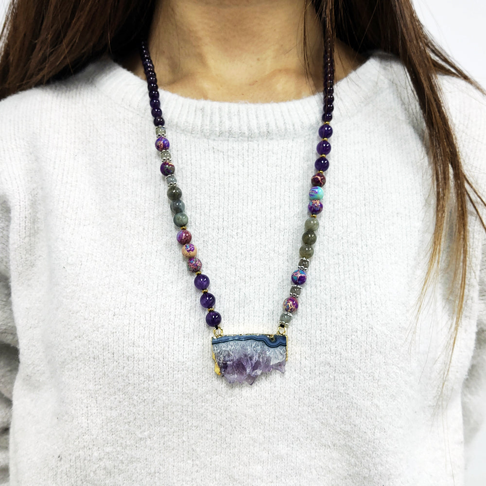 NATURAL AMETHYST MALA BEADS NECKLACE