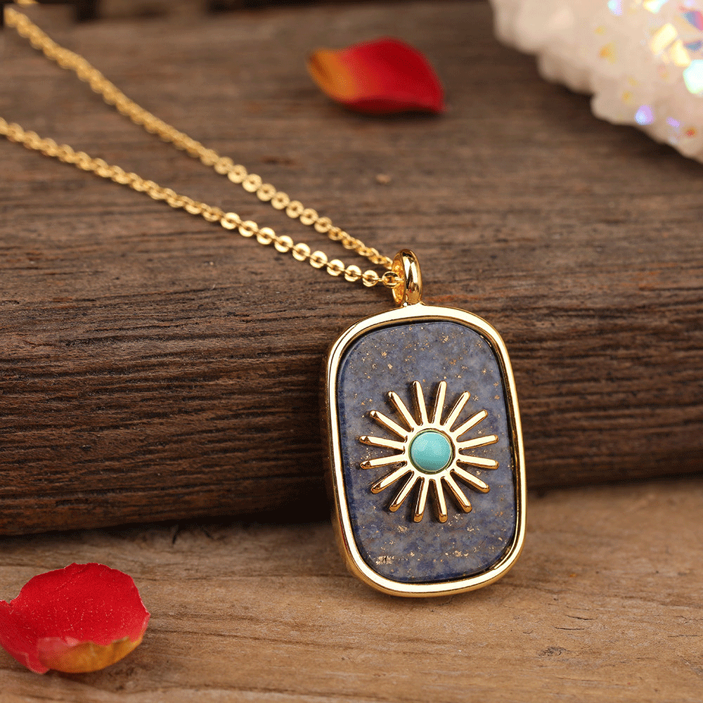 Sun Flower Natural  Stone Beads Pendant Necklace