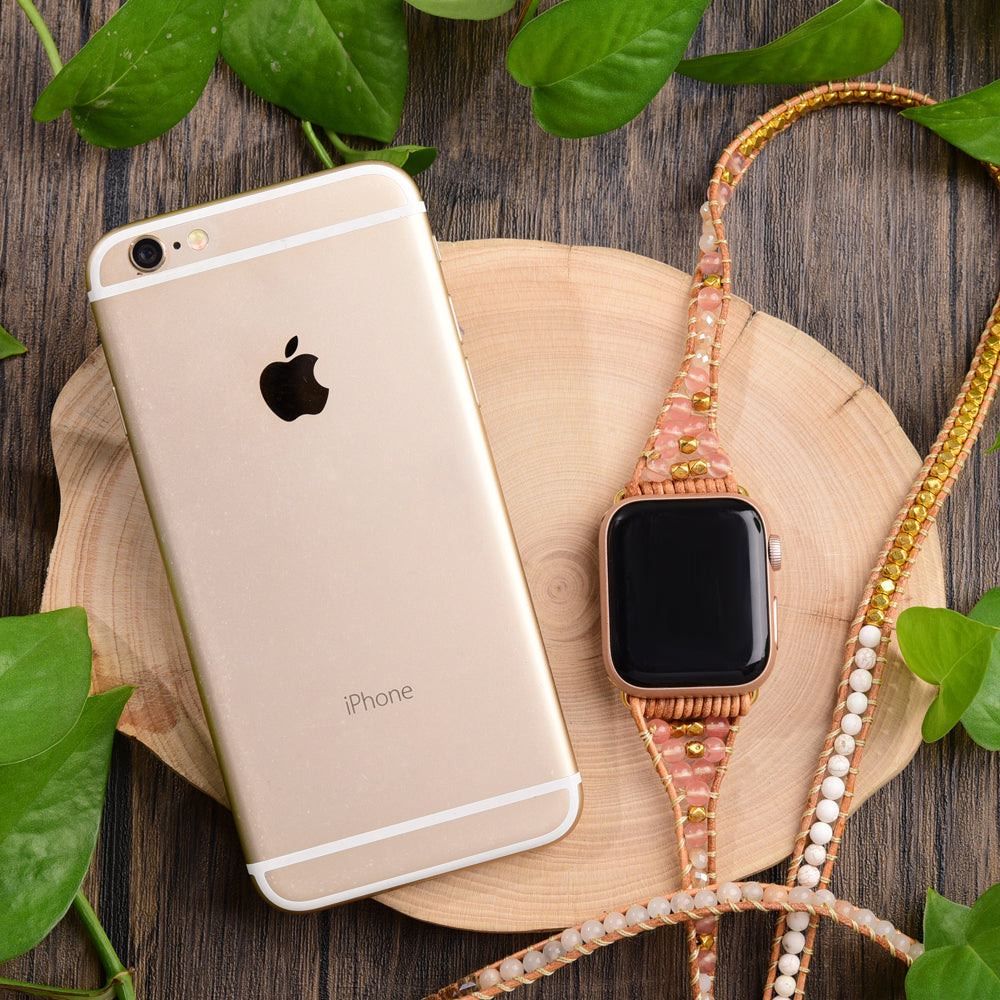 GOLD PLATED WHITE SELENITE WRAP Apple watch strap