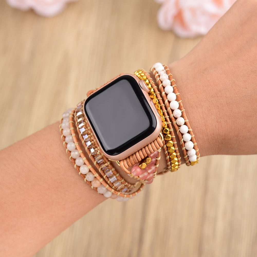 GOLD PLATED WHITE SELENITE WRAP Apple watch strap