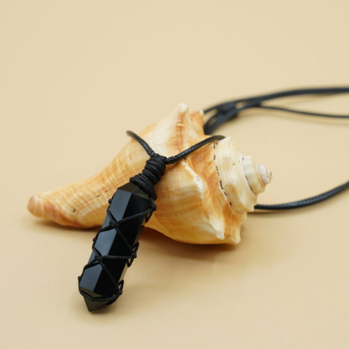 Obsidian Stone Hexagon Point Wrapped Braided Necklace