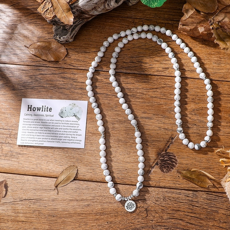 108 Mara Beads+ Howlite Natural Stone Yoga Jewelry