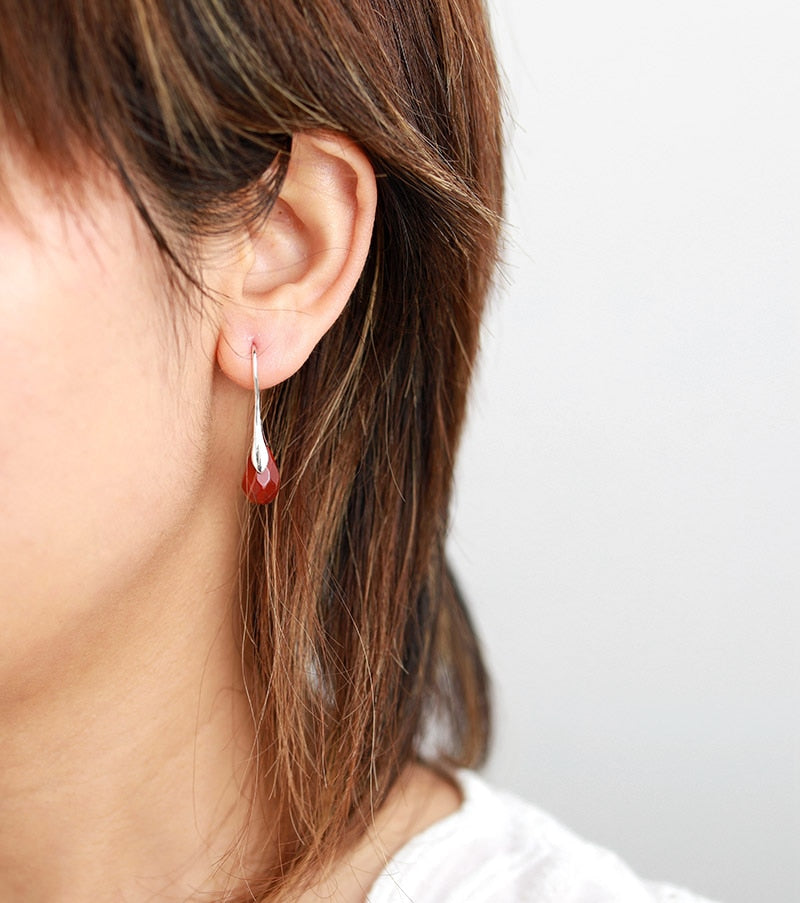 Natural Stone Red Jasper Classic Earrings