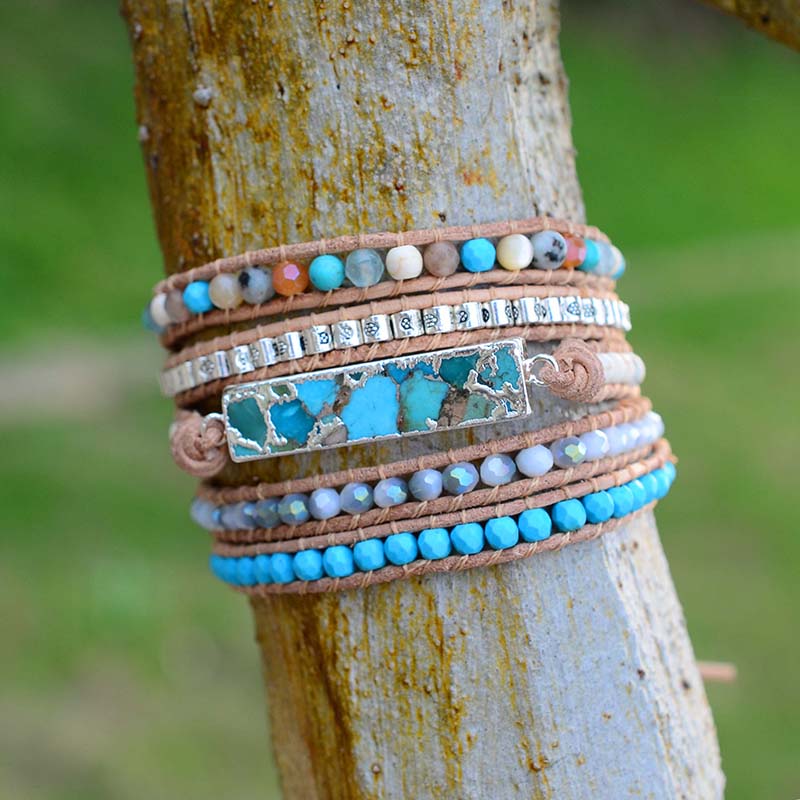 Natural Turquoise & Amazonite Wrap Bracelet--dispels negative energy