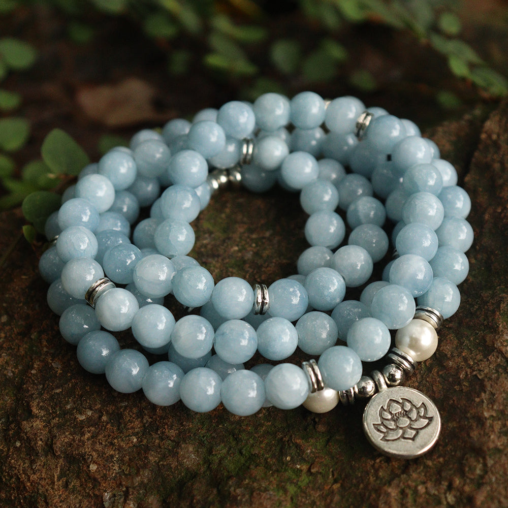 108 Mala Aquamarine Beads Bracelet