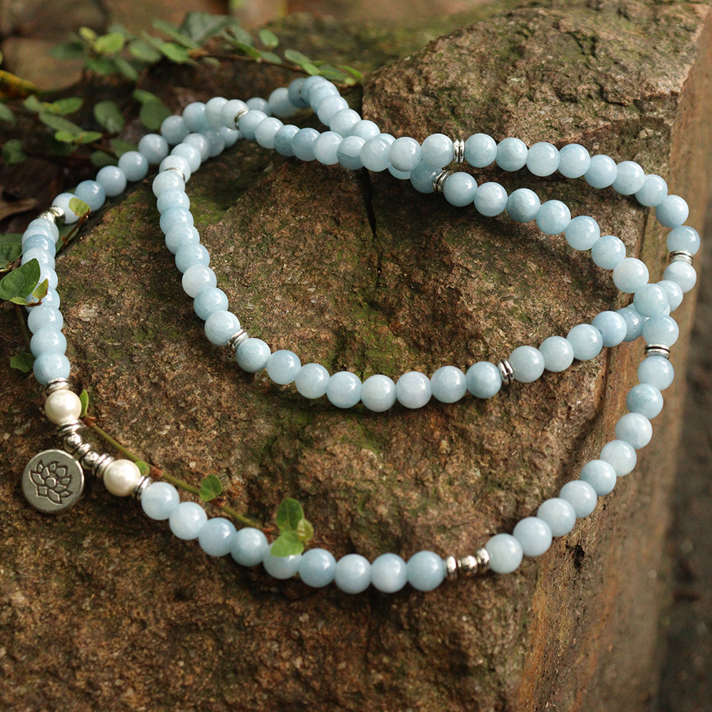 108 Mala Aquamarine Beads Bracelet
