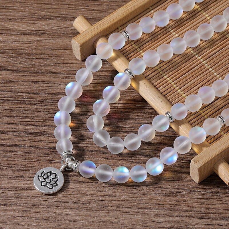 108 Beads Mala Bracelets Moonstone Natural Gemstone Bracelet