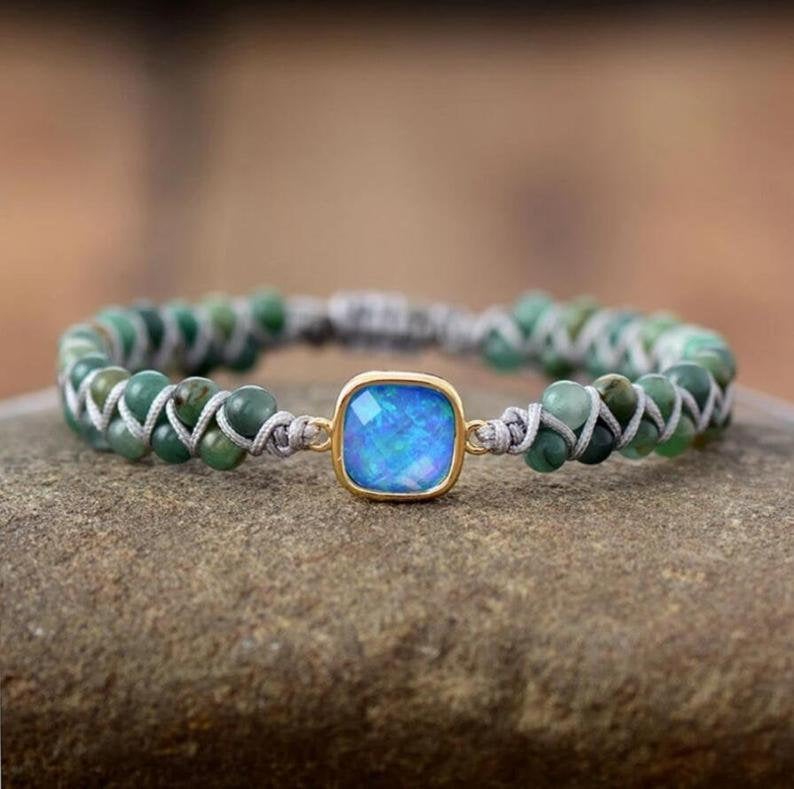 Blue Opal Crystal Healing Bracelet-Spiritual Protection Meditation