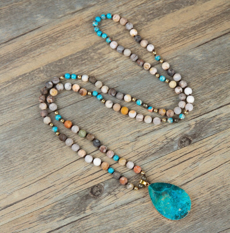 Amazonite Necklace Mala Beads Pendant Necklace