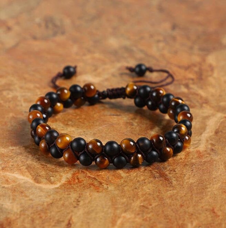 Natural Black Onyx Stone Tiger's Eye Bracelet-Healing Balancing Calm Bracelet