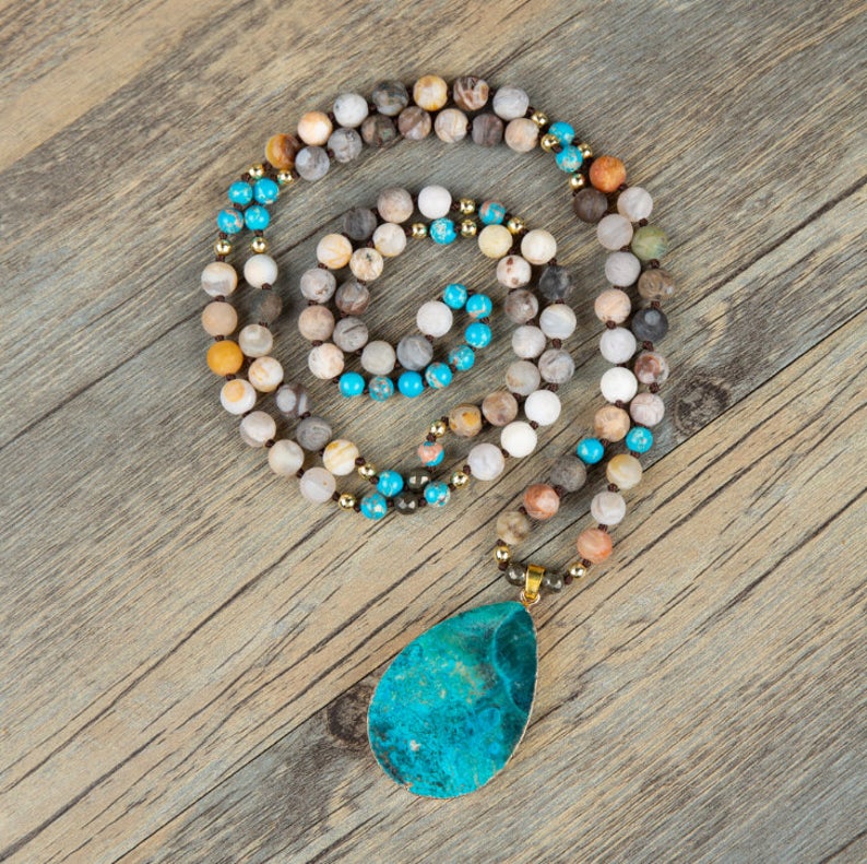 Amazonite Necklace Mala Beads Pendant Necklace