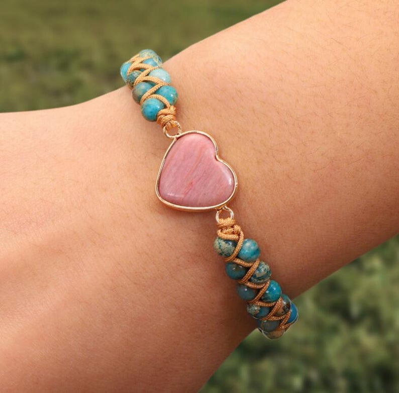 Rose Quartz Heart Stone Healing Passion Bracelet