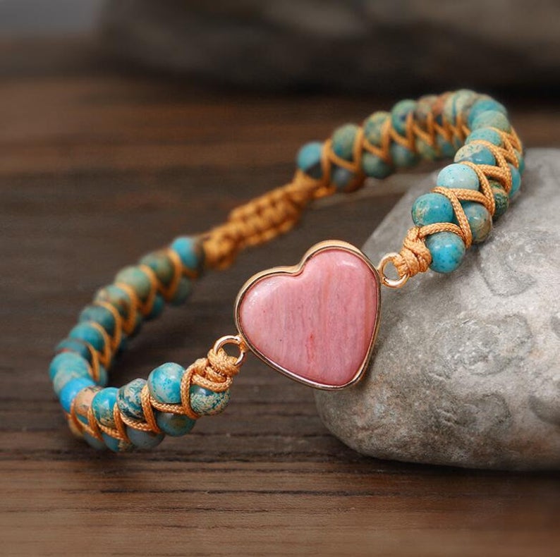 Rose Quartz Heart Stone Healing Passion Bracelet
