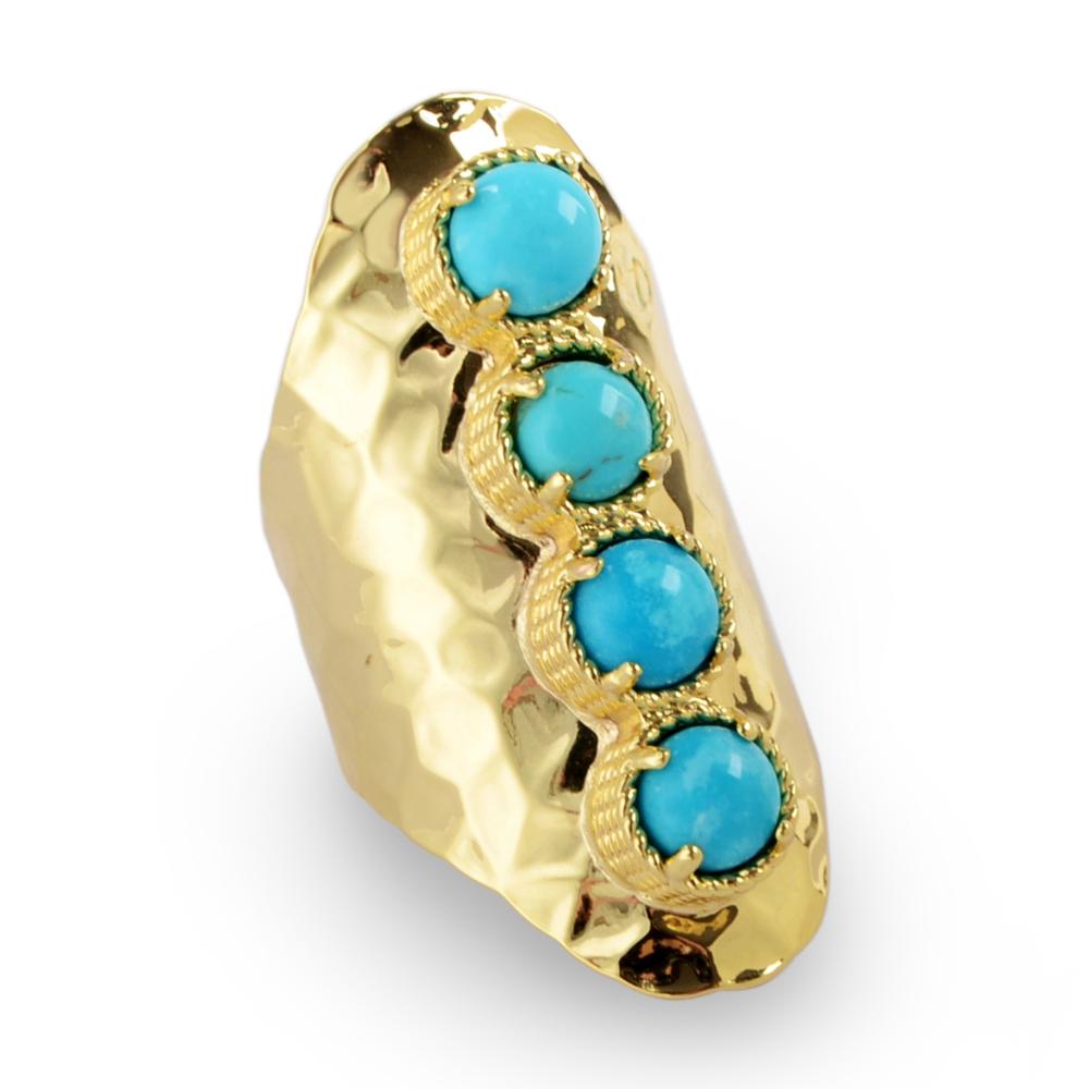 Bohemian Round Genuine Turquoise Prong Set Ring